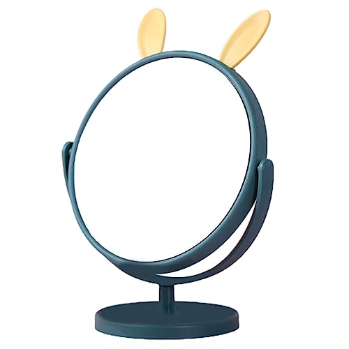 Image of Mockery Desktop Makeup Mirror Rabbit Ear Cosmetic Vanity Mirror for Girls Practical Adjustable 360 Degree Rotating Mirror with Green Rabbit Ear Design