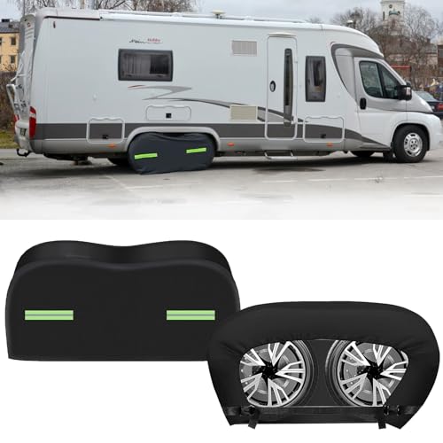 2Pcs Dual-Axle Tire Covers, Black Outdoor Waterproof RV Double Wheel Covers, Anti-UV Snow Sun Rain Dual Axle Tire Protector Covers for RVs, Truck, Trailers, Campers, Vans (27-29 Inch)