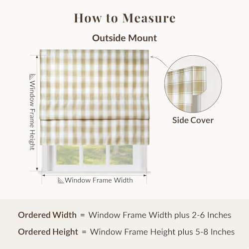 Image of TWOPAGES No Drill Cordless Buffalo Check Roman Shades Roman Blinds for Kitchen Windows, Customized Room Darkening Country Plaid Blinds Farmhouse Shades, Khaki Bordered Plaid, 1 Piece