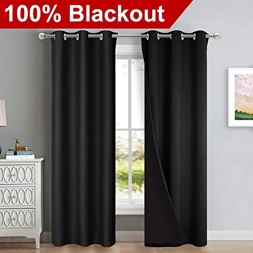 Image of NICETOWN High-End Thermal Curtains, Full Blackout Curtains 84 Inches Long for Dining Room, Soundproof Window Treatment Drapes for Hall Room, Black, 42 inch Wide Per Panel, Set of 2 Panels