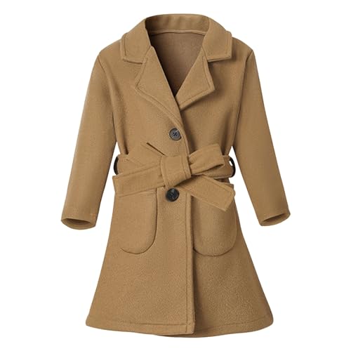 Girls Dress Coat Lapel Wool Blend Long Winter Jackets With Pockets Belt Girls Winter Dress Coat for 2-6 Years
