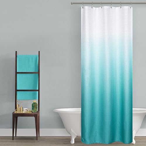 Mrs.Naturall Juego de cortinas de ducha verde azulado para baño, baño, cortina de ducha pequeña con ganchos, 36 x 72 pulgadas, turquesa aguamarina
