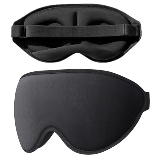 WUBAYI Antifaz 3D para dormir de lado, gafas de dormir transpirables con banda ajustable (negro), bloqueo de luz y sin presión, antifaz ergonómico para hombres y mujeres