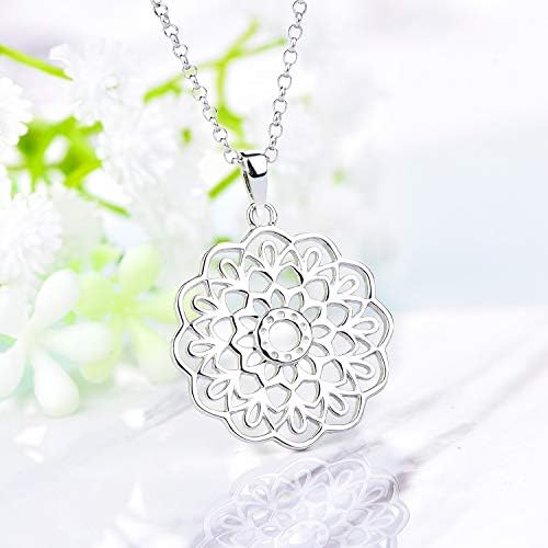 JO WISDOM Mandala Necklace,925 Sterling Silver Flower of Life Yoga Pendant Necklace Jewelry for Women