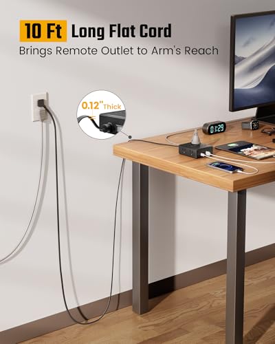 Image of 10Ft Extension Cord with Multiple Outlets, Flat Plug Power Strip Surge Protector with 10 Ft Long Cord, 8 Outlet 4 USB Ports (2 USB C), Multi Outlet Wall Plug for Office, College, Dorm Room Essentials