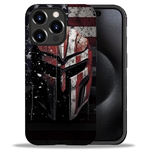 yicomon Compatible with iPhone 15 Pro Case, American Flag Gladiator Mask Pattern Print Matte Phone Case Durable Fashion Funny Liquid Silicone Case Soft Anti-Scratch Shockproof Protective Cover