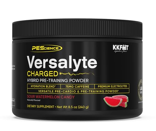 Image of PEScience Versalyte Charged, Electrolyte Powder with Caffeine, Sugar Free, Hydration Powder Plus Energy for Hybrid Training - Sour Watermelon Candy, 30 Servings