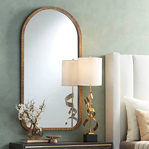 Robinette Arch Top Rectangular Vanity Decorative Accent Wall Mirror Modern Aged Gold Ribbed Frame 23 3/4" Wide For Bathroom Bedroom Living Room Home House Office Entryway #TOP24