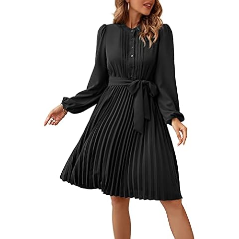 LIUMILAC Vestido Camisero Plisado Manga Larga Cover