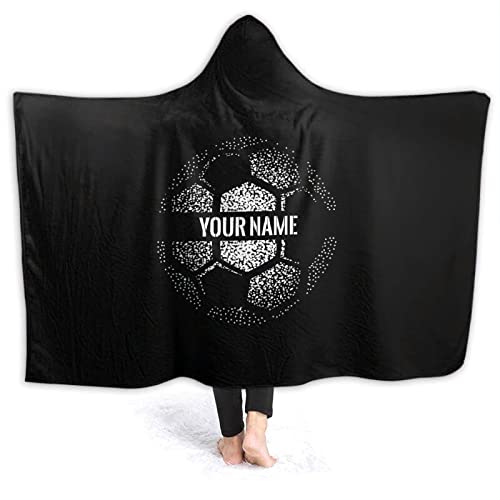 ARAHANT Personalized Hooded Blanket with Name, Custom Soccer Wearable Blanket Gift, Lightweight Flannel Soft and Cozy, 50'' x 60'' for Teen