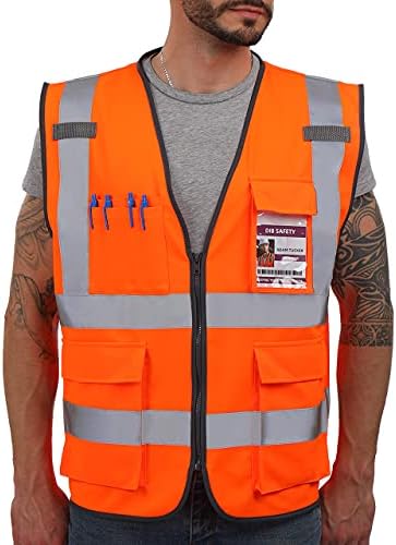 Dib Safety Hi Vis Reflective Safety Vest for Men Women with Pockets Zipper