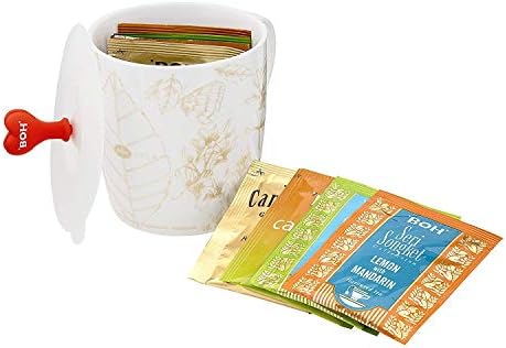 BOH Exquisite Tea Assortment Sampler Gift Set With Mug, 4 flavored sachets,Total 8 Teabags, 2 each Cameronian Black Tea, Peppermint, Lime and Ginger, Lemon and Lime