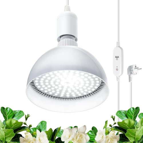 Barrina Led Pflanzenlampe Vollspektrum Glühbirne mit Timing und Hängenden System, 25W, 4H/9H/14H Timer, Pflanzenlampe Zimmerpflanzen für Gewächshaus...