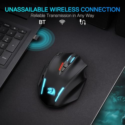Image of Redragon M913 MAX Wireless Gaming Mouse, 26000 DPI MMO Optical Mouse with 16 Programmable Buttons, BT & 2.4G Wireless, Software Supports DIY Keybinds