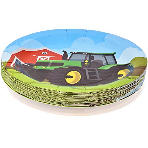 Green Farm Tractor Party Supplies Set 24 9" Plates 24 7" Plate 24 9 Oz Cups 50 Lunch Napkins For Animal Barn Birthday Parties Baby Shower Barnyard Cowboy Cowgirl Tractors Themed Disposable Tableware #TOP1