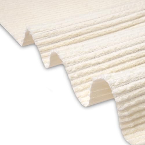 Image of Encasa XO Corduroy Fabric by the Meter, 59 inch Wide Premium 238 GSM Polyester Upholstery & Sewing Material, Soft Ribbed Off White Fabric for Sofa /Cushion Covers, Trousers, Curtains & DIY Crafts