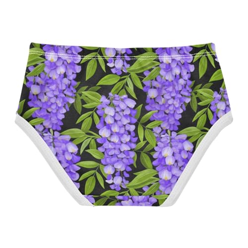 Cotton Toddler Underwear Floral Violet Wisteria Flowers Green Leaves Panties for Girl Fancy Briefs Undies Kids 2t2