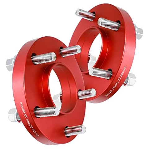 Pindex Car Wheel Spacers 5 x 120, 20 mm, 2 Pieces Wheel Spacers with Bolts M12x1.5 ​Red Cover