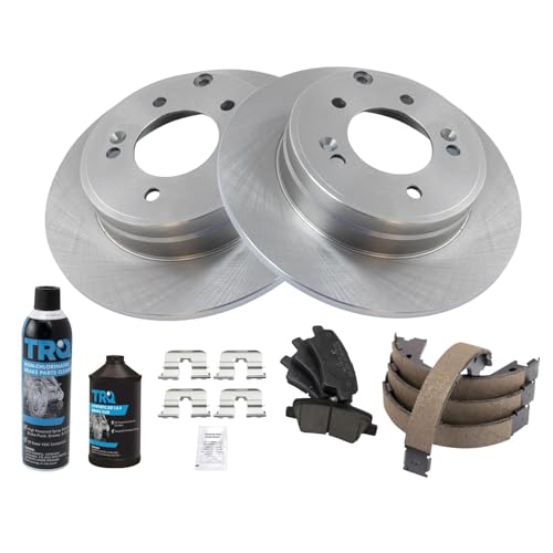 Image of TRQ Rear Brake Pad & Rotor Kit, with Chemical Kit Parking Brake Shoe Set Ceramic Compatible with 2015 Hyundai Sonata 2015-2015 Kia Optima