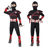 FunsLane Ninja Costume for Boys, Deluxe Ninja Costume with Ninja Foam Accessories for Kids Dress Up