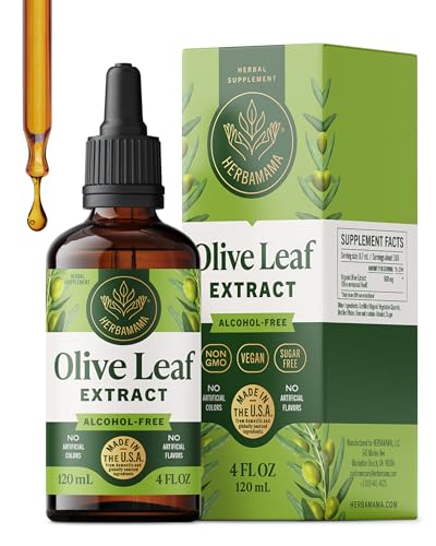 HERBAMAMA Olive Leaf Extract Liquid - Immune Support Supplement with Olive Oil Leaf Tincture - Non-GMO Alcohol & Sugar-Free 84-Day Supply