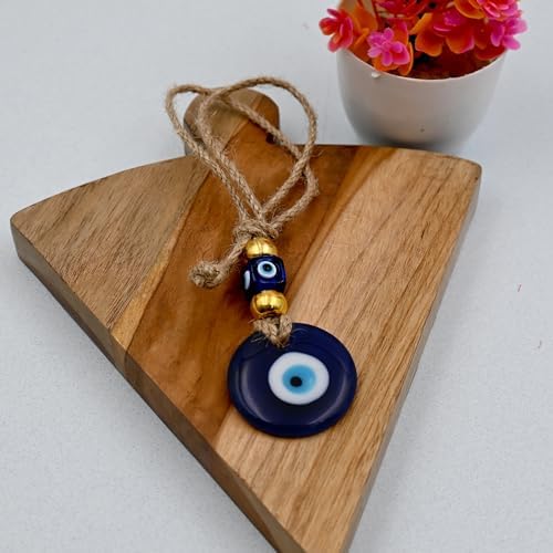 Image of Handmade Blue Glass Evil Eye Hanging for Good Luck Zodiac Success Health Wealth Prosperity | Decoration for Home Office Garden and Car Hanging |Nazar Battu. (2GB4)