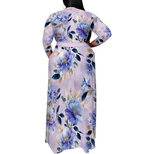 Image of SUZONANA Plus Size Maxi Dresses for Curcy Women Casual Loose 3 /4 Sleeve Long Dress with Belt