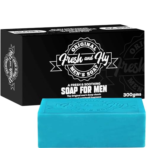 Fresh and Fly Mens Soap Bar for Face Body Hair 300g - 4X Bigger 4X Longer - Handmade Natural Soap Bar - Organic Moisturizing and Cleansing Formula for Dry Skin (Patchouli)