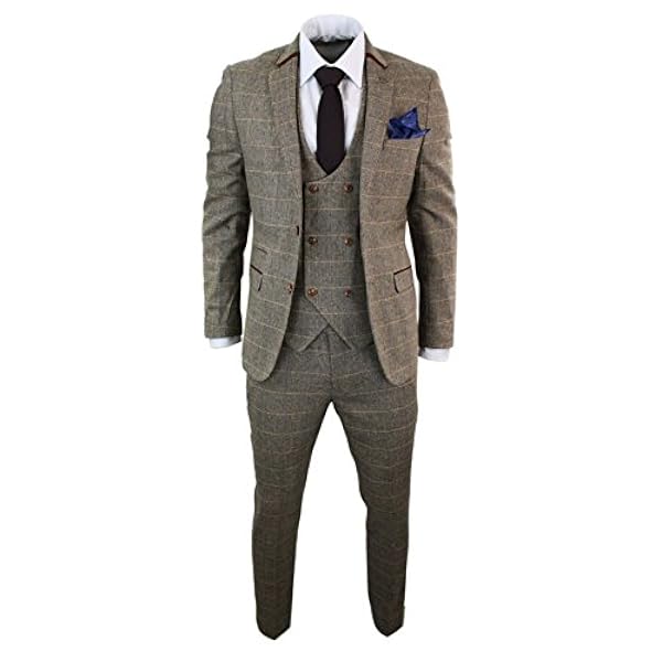 Traje de 3 Piezas para Caballero, Textura de Espiga Marron Oscuro, Ajuste a Medida, Estilo Clasico Marron