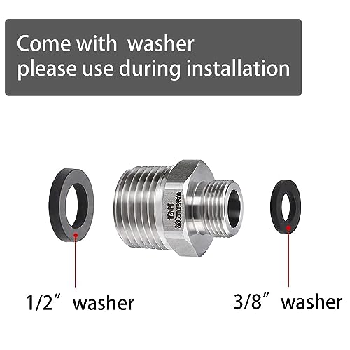 1/2 to 3/8 Reducer Faucet Adapter, 304 Stainless Steel 3/8 Male to 1/2 Male Compression Fittings for Water Supply Fitting for RV Kitchen Piping, Water Hose Pipe Connector with Rubber Washer(2 Pack)