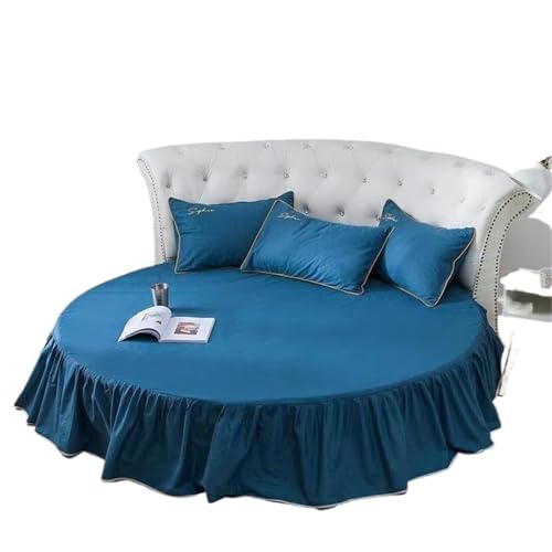 Cubre Canape Falda de Cama algodón Color Liso, cubrecama Redondo Puro, sábana 200 cm, sin Funda Almohada(Dark Blue,1pc Sheet 200cm)