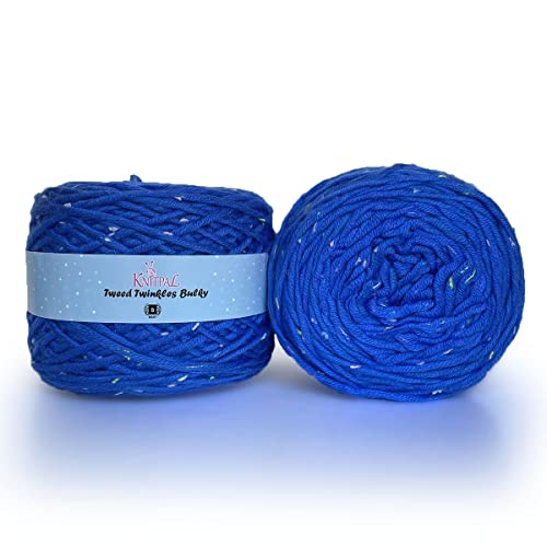 Tweed Twinkles Bulky, Thick Acrylic Yarn For Knitting And Crocheting Chunky Blanket, 2 Cakes (400Yds/400G) #5 Bulky Chunky Weight (Sky Blue) #TOP27