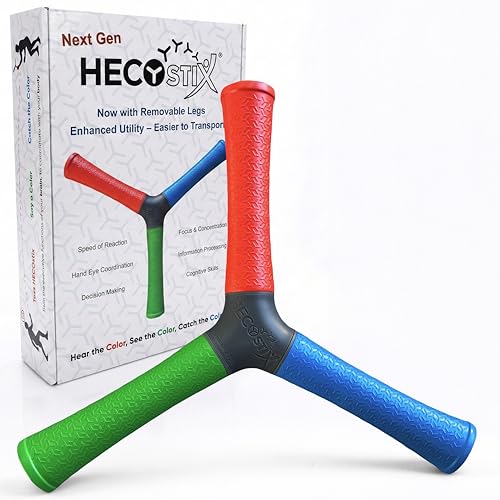 HECOstix Hand-Eye Coordination Trainer (Red/Green/Blue) Reaction Time & Reflex Tool with Removable Legs | Improves Agility Focus & Multisensory Skills | Sports Fitness & Fun | All Ages
