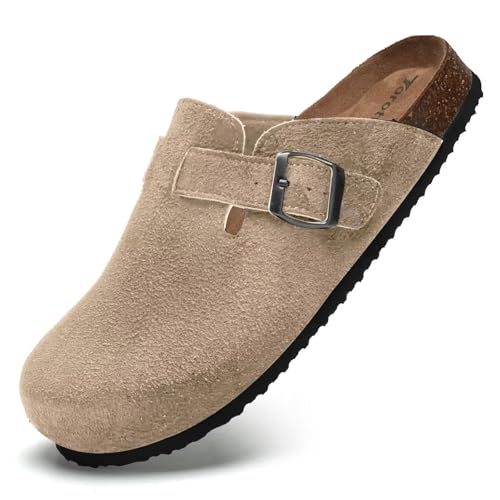 Image of Torotto Womens Clogs Cork Footbed Suede Slippers Arch Support Potato Shoes with Adjustable Buckle