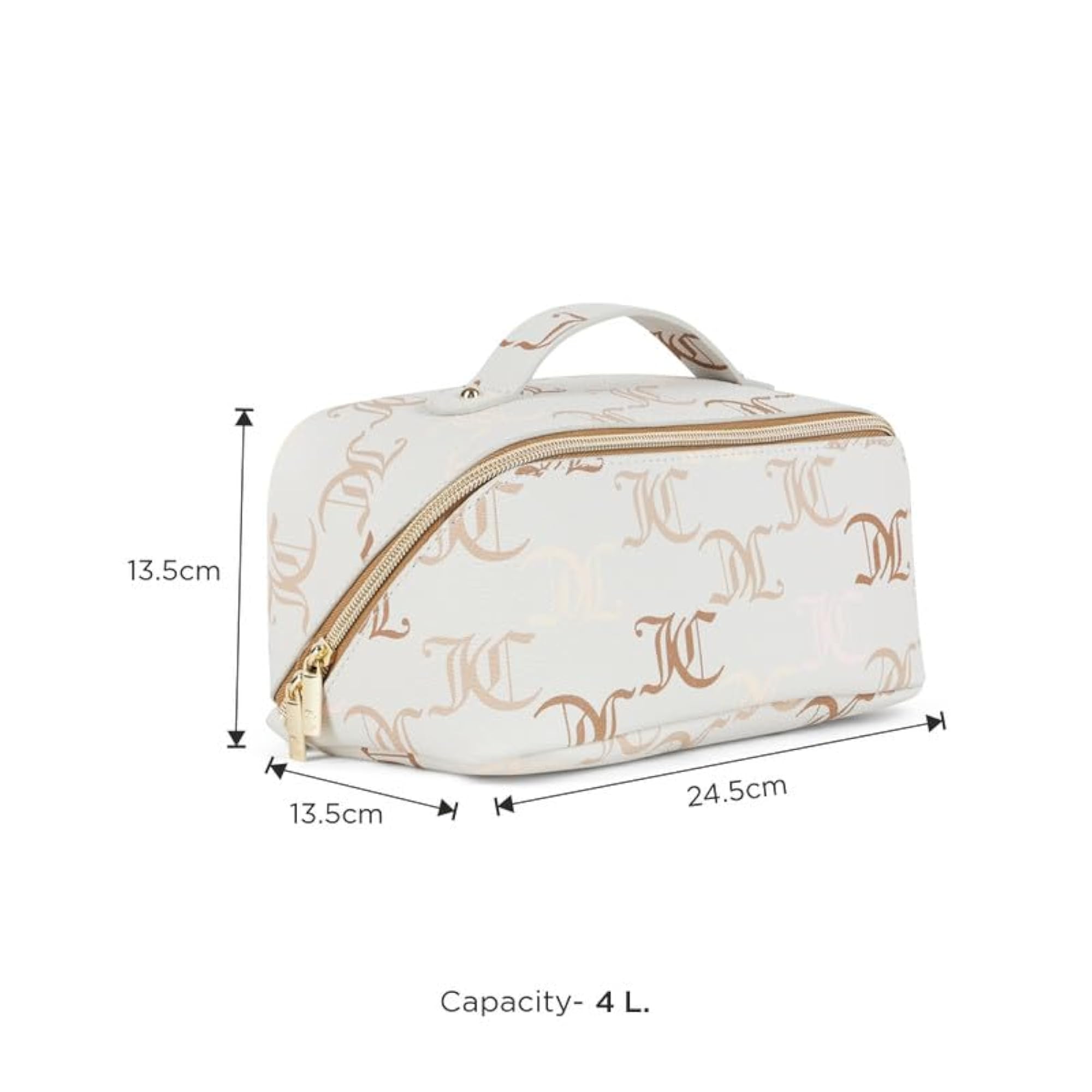 Women's Travel Toiletry Case Monoglam, Beige & Gold Makeup Pouch