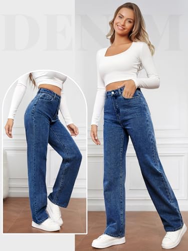 LONGBIDA Women's High Waisted Straight Leg Jeans with Tummy Control - Stretchy Denim Pants Classic Relaxed Fit2