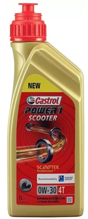 CASTROL Aceite de motor 0W-30 Power 1 API SL Scooter 4T 1L Compatible con VESPA MOTORCYCLES GTS, SUZUKI MOTORCYCLES ADDRESS, PIAGGIO MOTORCYCLES MEDLEY