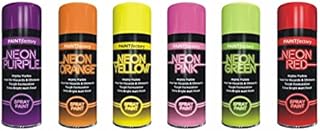 HitlineUK Neon Spray Paint 6 CANS OF FLUORESCENT NEON SPRAY CAN PAINT 200ML GRAFFITI EXTRA BRIGHT Yellow Green Orange Pink Red Purple