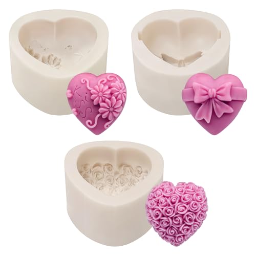 3 Stück 3D Herz Silikonform Hochzeit Kuchenform Silikonform Herz mit Blumen