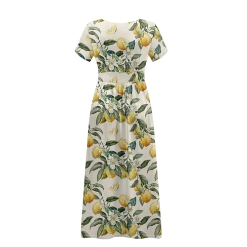 Image of Women's Fall Summer Short Sleeve Ankle Length V-Neck Party Dress with Pockets Size S-3XL