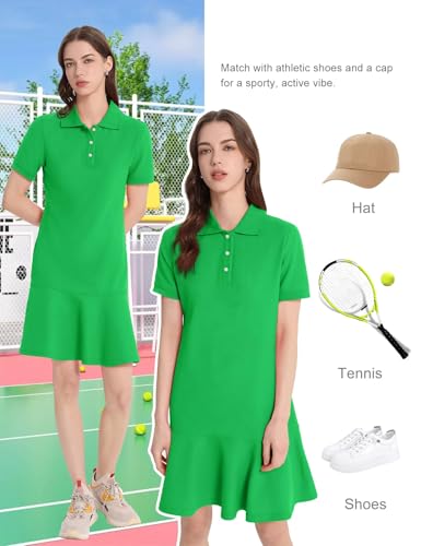 Image of Flygo Womens Polo Dress Summer Short Sleeve Ruffle T Shirt Dress