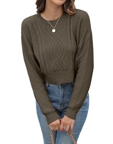 JINKESI Women's Crewneck Long Sleeve Cropped Sweater 2024 Fall Trendy Casual Soft Ribbed Knit Pullover Jumper Tops