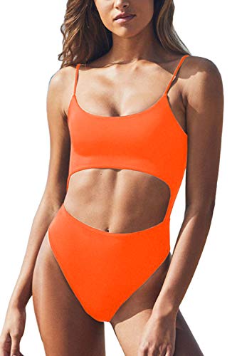 Image of Meyeeka Womens Scoop Neck Cut Out Front Lace Up Back High Cut Monokini One Piece Swimsuit