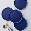 Stone Lain Cleo Stoneware 16-Piece Modern Dinnerware Set, Plates and Bowls, Blue, Service for 4, Microwave & Dishwasher Safe