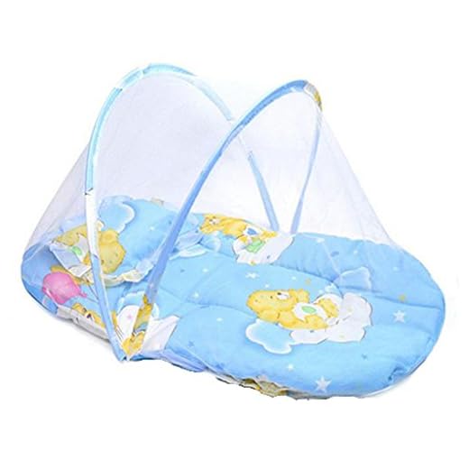 Plegable portátil Niño Bebé Tienda de Viaje mosquitera cuna cama con almohada azul azul