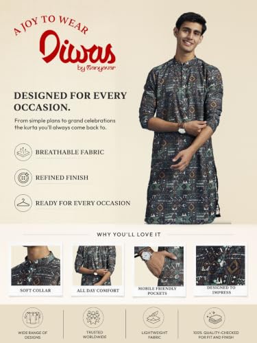 Image of DIWAS by MANYAVAR Men's Viscose Blend Aztec Printed Kurta (1pc)