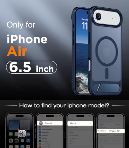 Image of Designed for iPhone Air Case, [Built-in Invisible Kickstand][Compatible with MagSafe][Military Grade Shockproof] Slim Translucent Matte Phone Case for iPhone 17 Air 6.5 inch(Blue)
