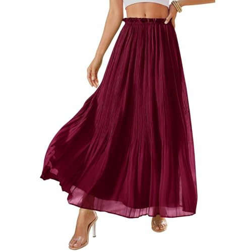 Jupe longue plissée femme style fluide et coupe trapèze aérienne