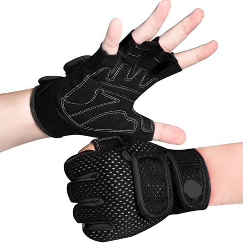 WUYXTO Guantes de Gimnasio, Guantes for Ciclismo Carretera, for Deportes al Aire Libre, Vela, Paddleboard, Fitness Transpirables con Dedos Cortos para Fitness(Black,M)