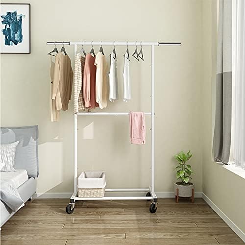 Simple Trending Double Rod Clothing Garment Rack in a room